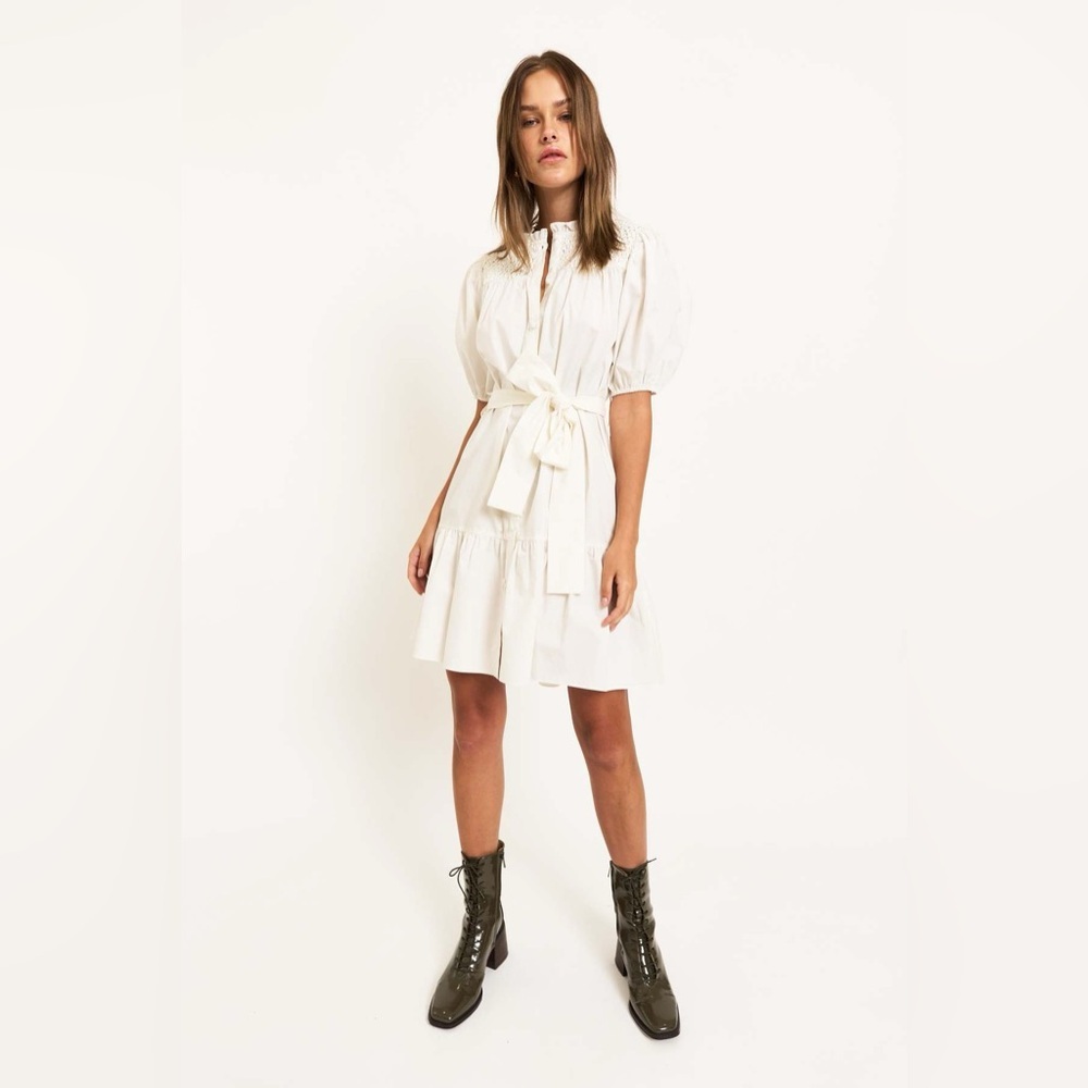 Women's Cream Mini Dress with Tie Waist